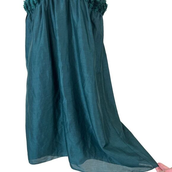 Max Studio Emerald Silk/Linen Blend Dress with Pom Pom Detail - Picture 10 of 12